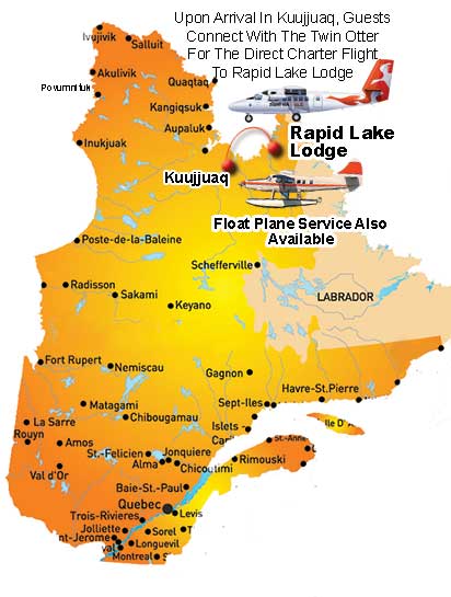 Map showing location of Rapid Lake Lodge Quebec